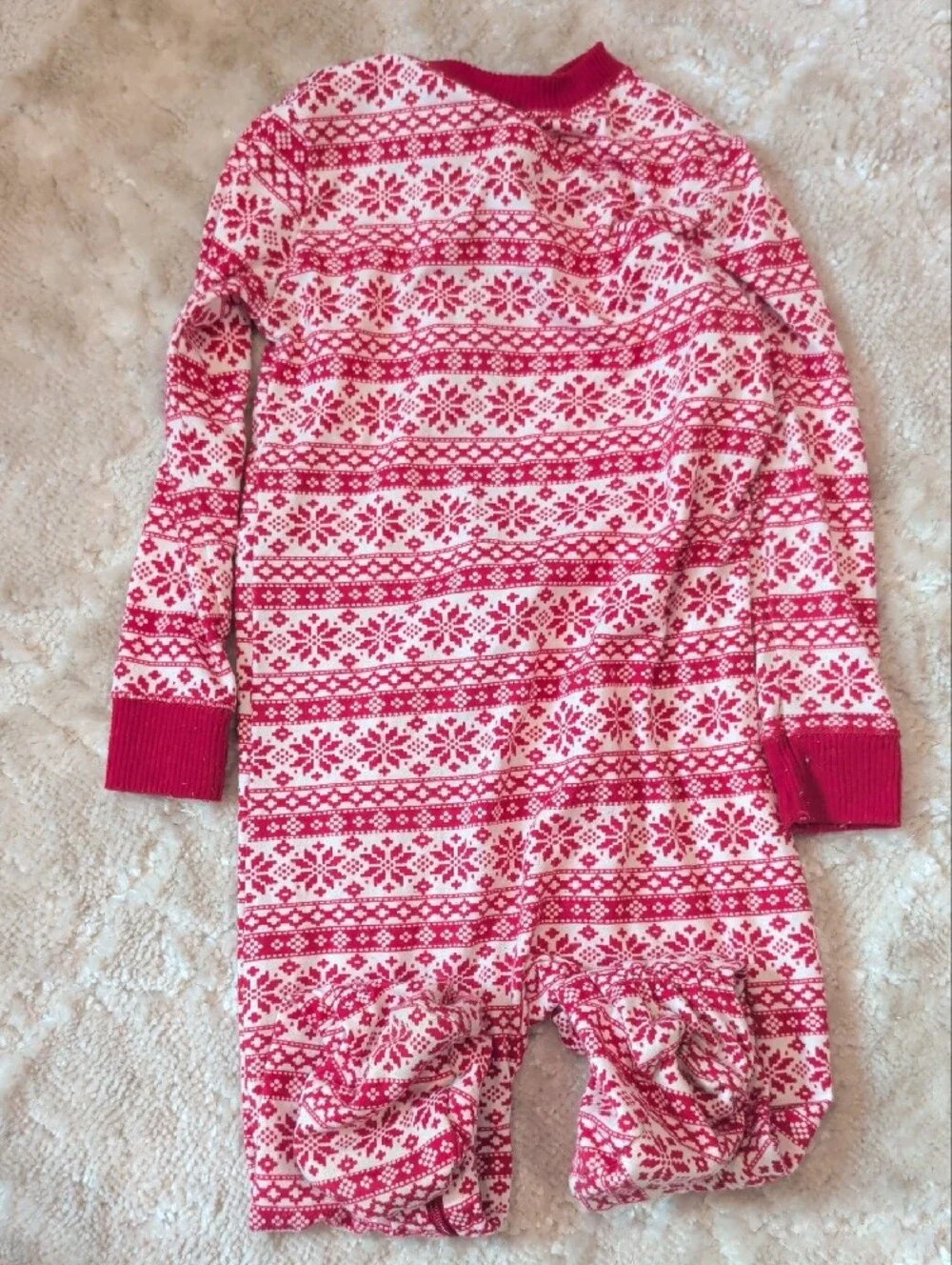 Kids Red and White Fair Isle One-Piece Pajamas